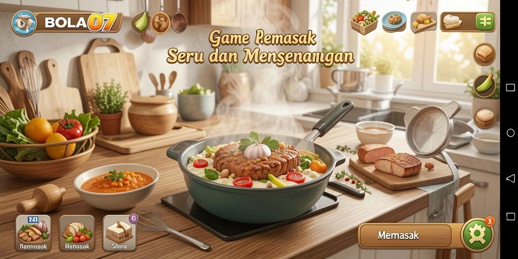 Tampilan antarmuka <strong>BOLA07</strong> saat memasak hidangan lezat.