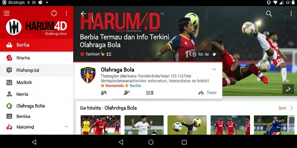 Tampilan utama HARUM4D yang menampilkan berita olahraga bola.