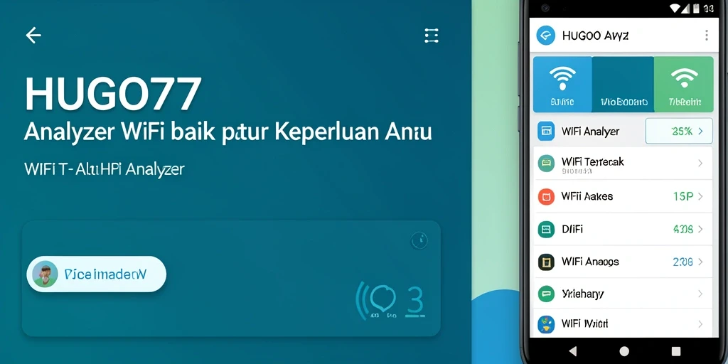 Screenshot utama HUGO77 menampilkan analisis kekuatan jaringan WiFi secara real-time.
