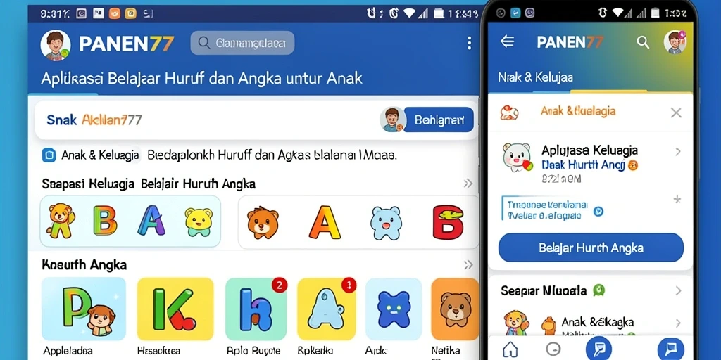 Tampilan antarmuka pengguna aplikasi Belajar Huruf Angka yang menarik.